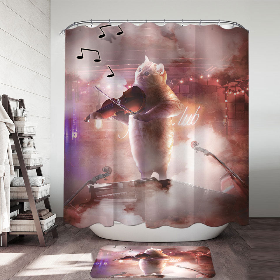 Funny and Cute Shower Curtains Cat Playing Violin