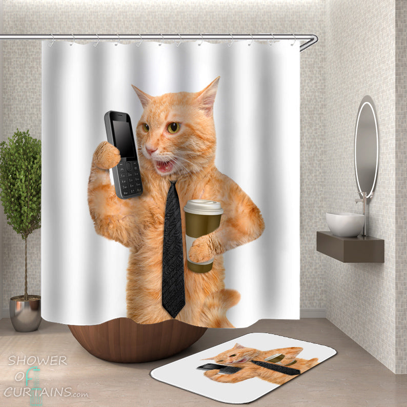 Funny Cat Shower Curtains of Business Cat Shower Curtain