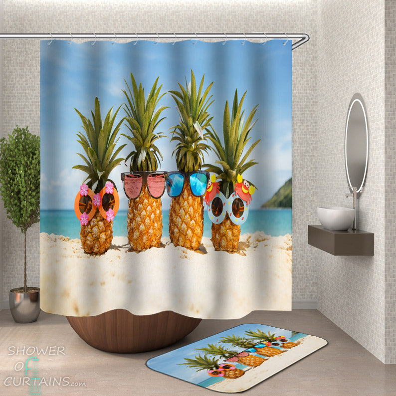 Funny Pineaple Shower Curtains - Sunglasses Pineapples at the Beach