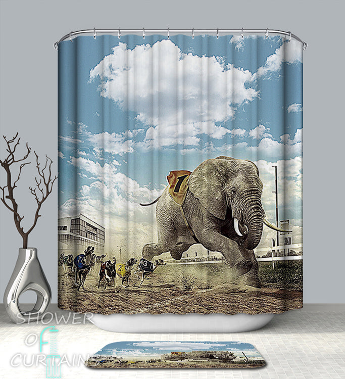 Funny Shower Curtain of Elephant Hits The Track