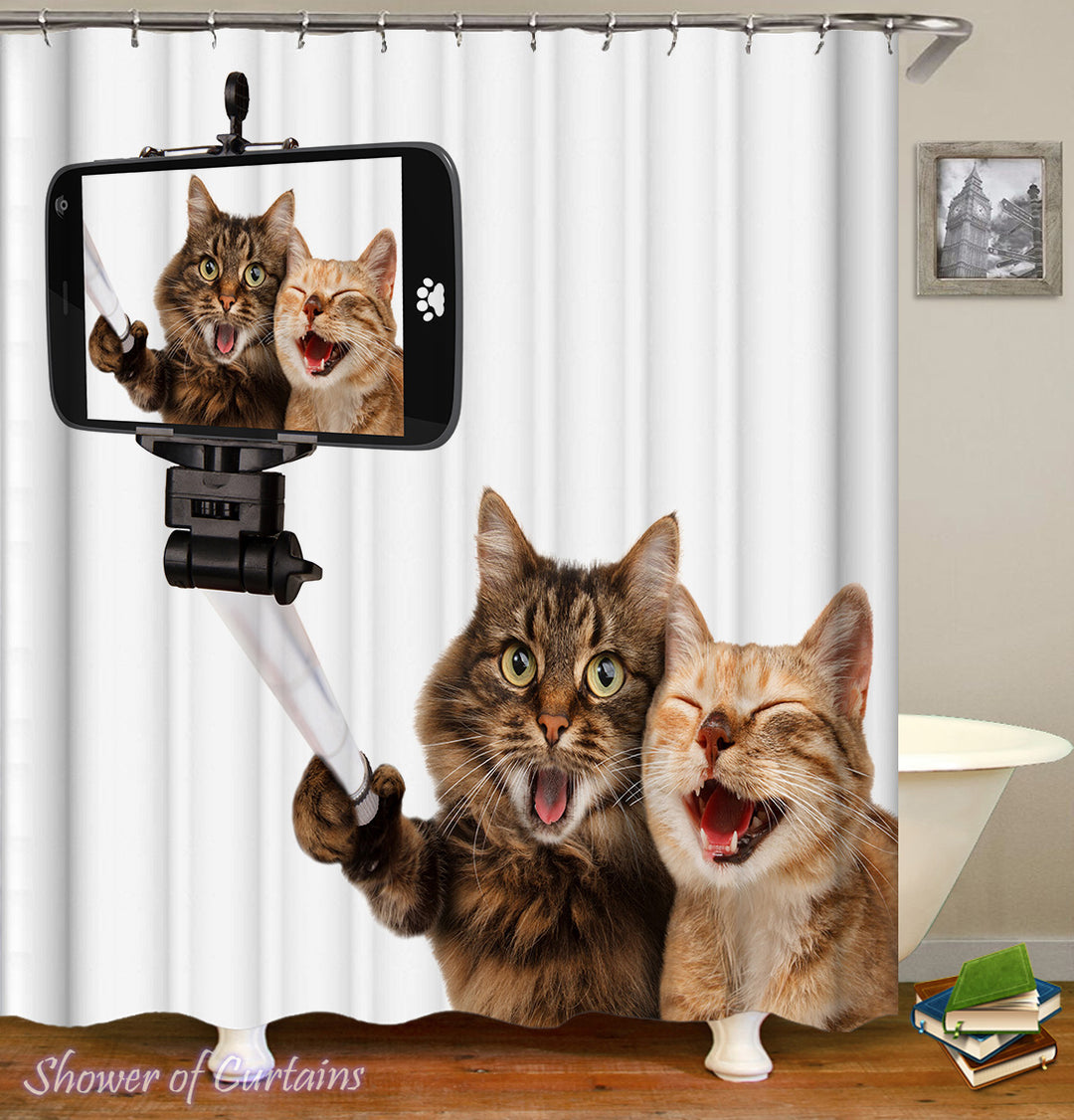 Funny Shower Curtains - Cats Taking A Selfie