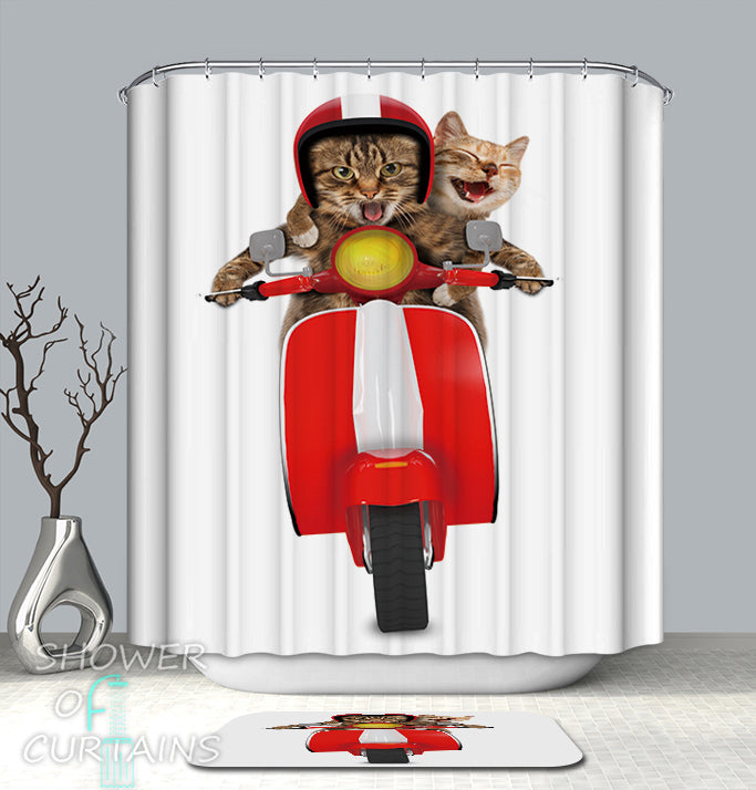 Funny Shower Curtains - Crazy Cats On A Vespa