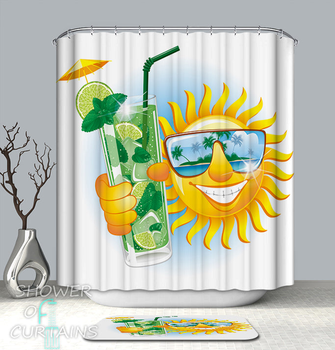 Funny and Cool Shower Curtain of Drinking Mojito Sun