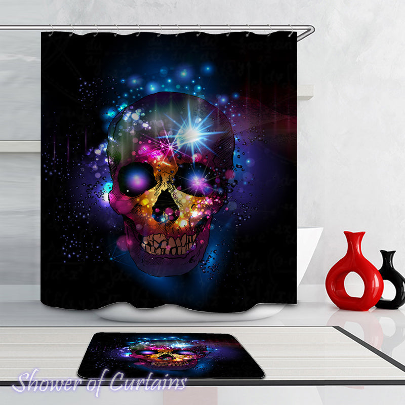 Galaxy Skull Shower Curtain - Skull Bathroom Decor - Skull Bath Mat