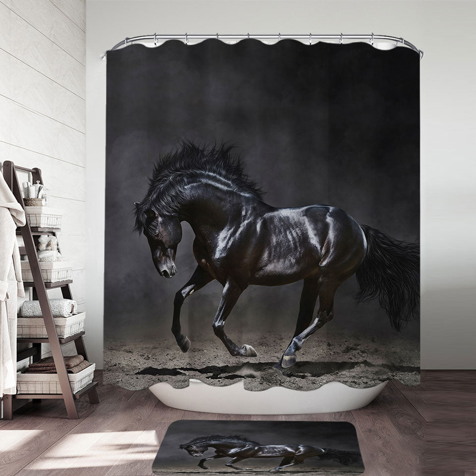 Galloping Black Horse Mens Shower Curtains