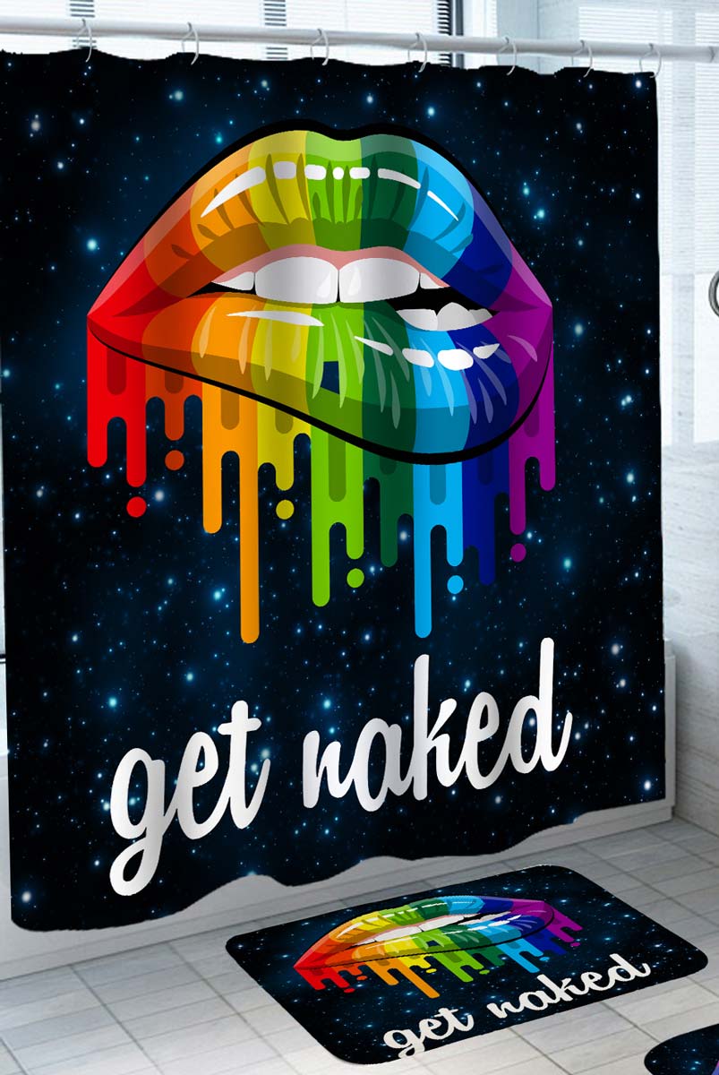 Get Naked Sexy Colorful Lips Shower Curtain