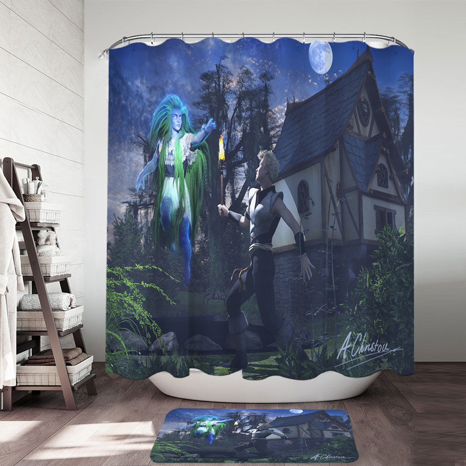 Ghostly Encounter Fiction Art Shower Curtain