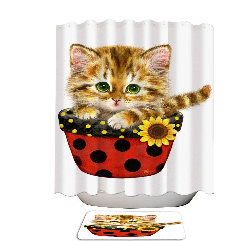 Ginger Tabby Kitten in Summer Flower Pot Shower Curtain
