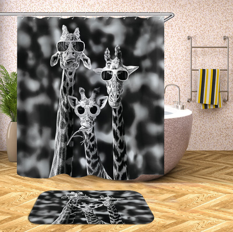 Giraffe Shower Curtain Black and White Cool Giraffes Wearing Sunglasses