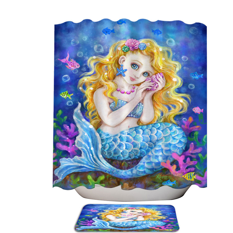 Girls Room Designs Colorful Corals and Mermaid Shower Curtain