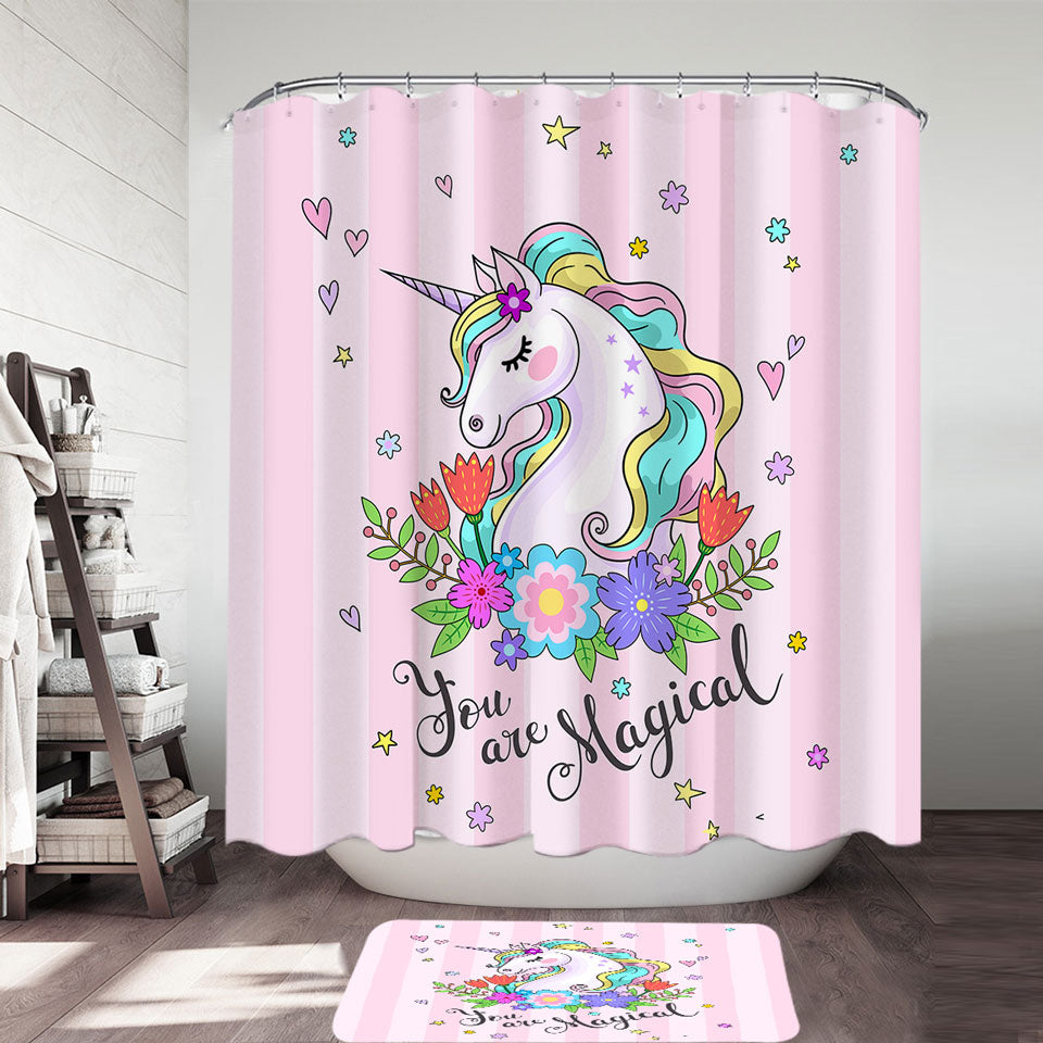 Girls Shower Curtain You are Magical Girly Unicorn