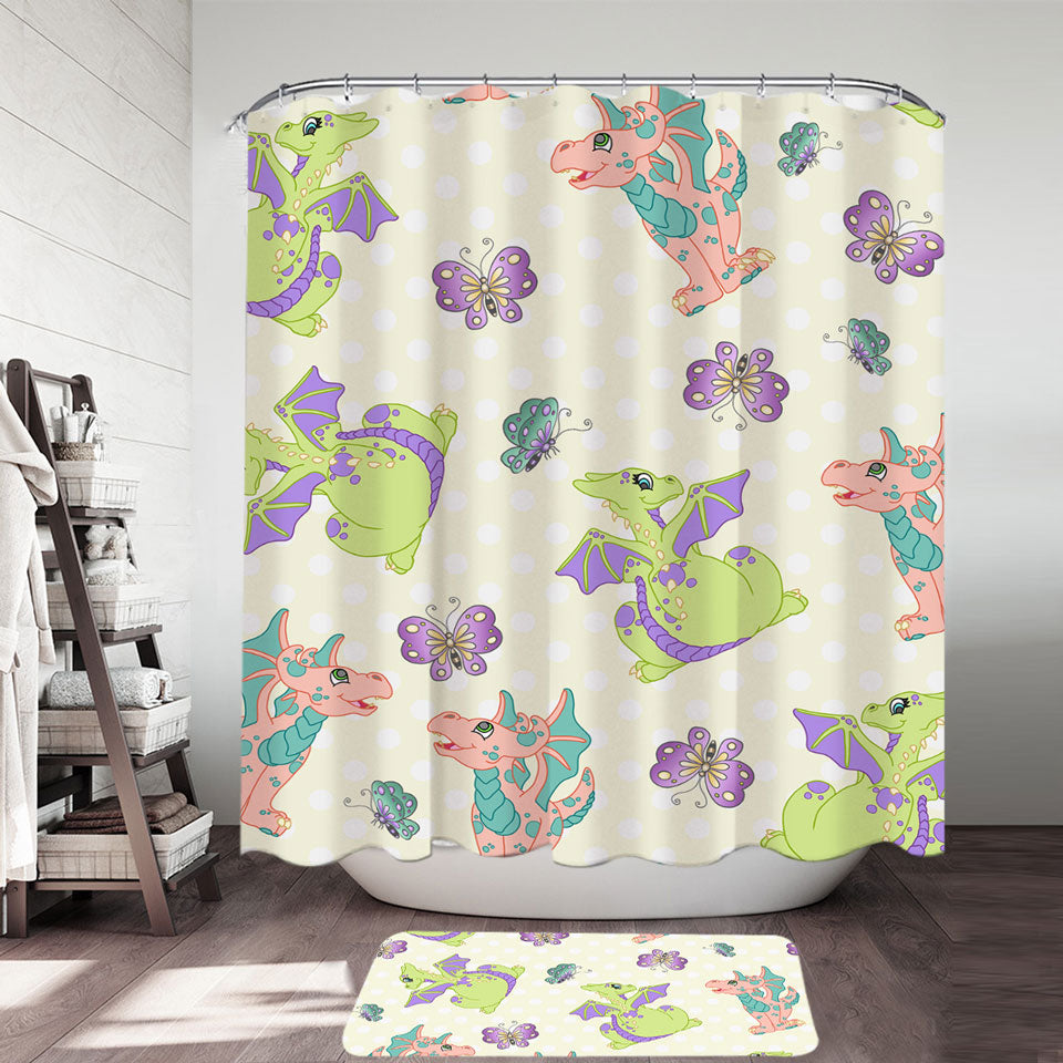 Girls Shower Curtains Butterfly and Dragon Pattern