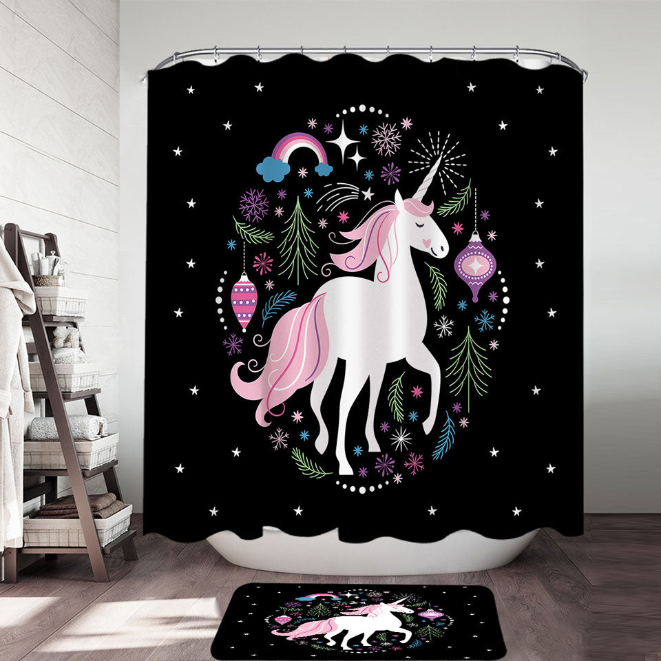 Girls Shower Curtains Christmas Spirit Unicorn