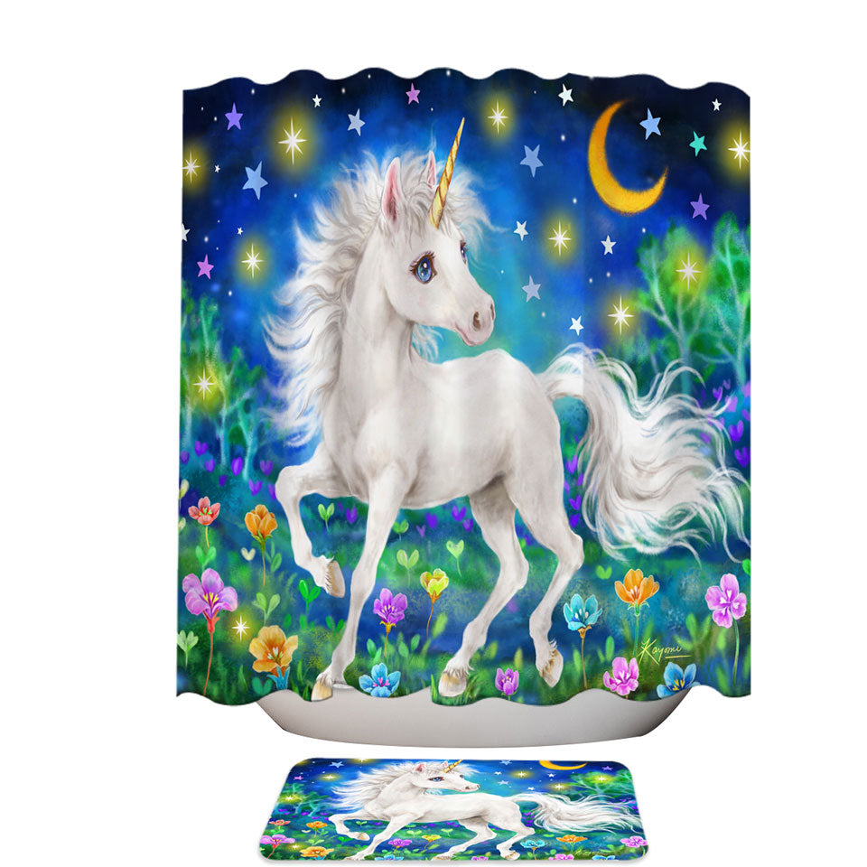 Girls Shower Curtains Designs Unicorn Magical Blooming Dreams