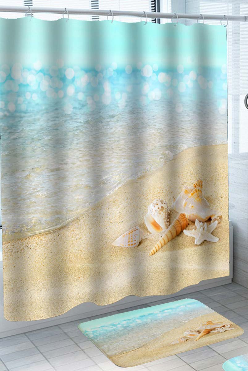 Glittering Ocean Sea Water and Shells Shower Curtain