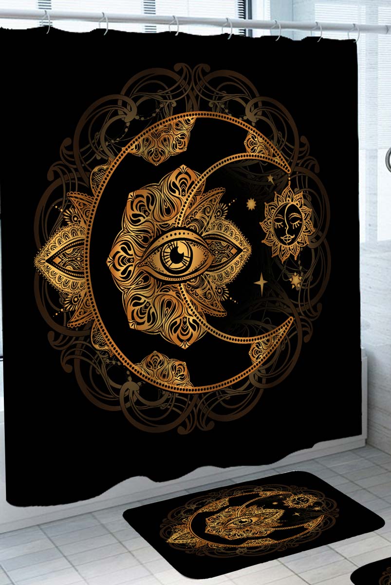 Gold Oriental Mandala Sun and Moon Shower Curtains