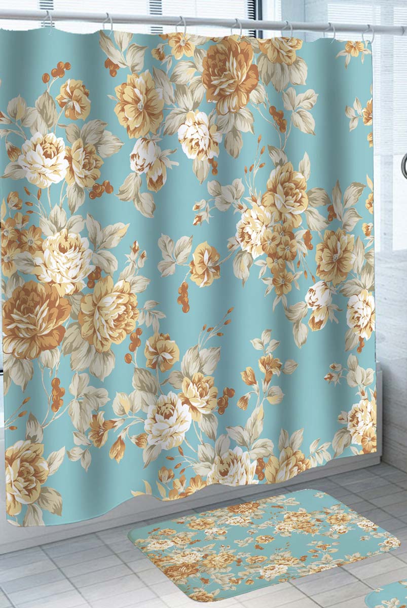 Gold Roses Floral Pattern Shower Curtain