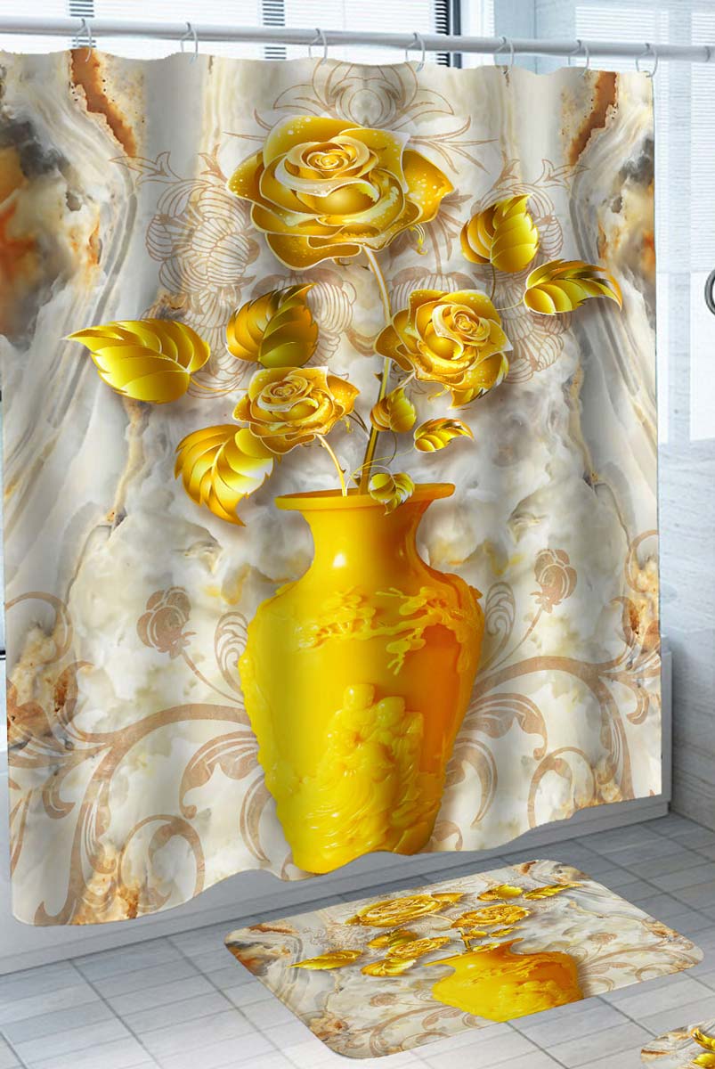 Gold Roses Shower Curtain