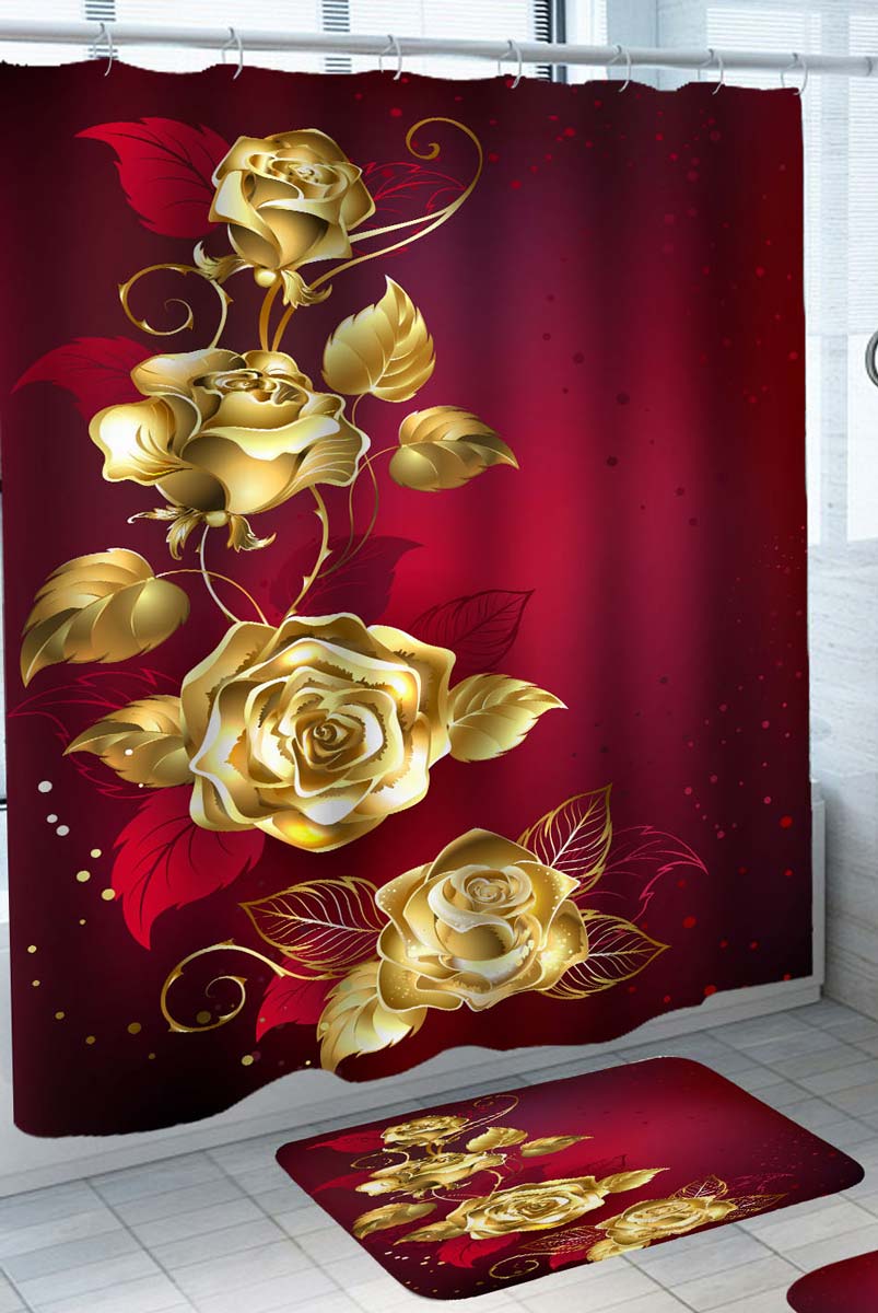 Gold Roses Shower Curtains