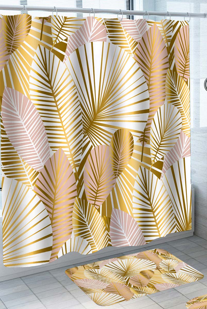 Golden Palm Leaves Shower Curtain