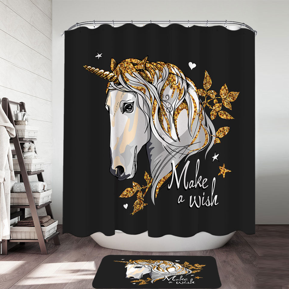 Golden Unicorn Fabric Shower Curtains