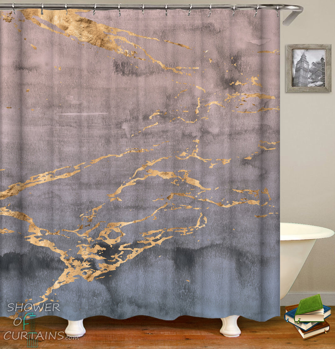 Golden Dark Marble Shower Curtain