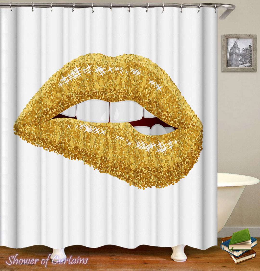 Golden Lips Shower Curtain