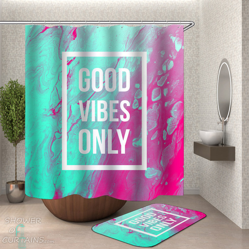 Good Vibes Turquoise and Coral Shower Curtain