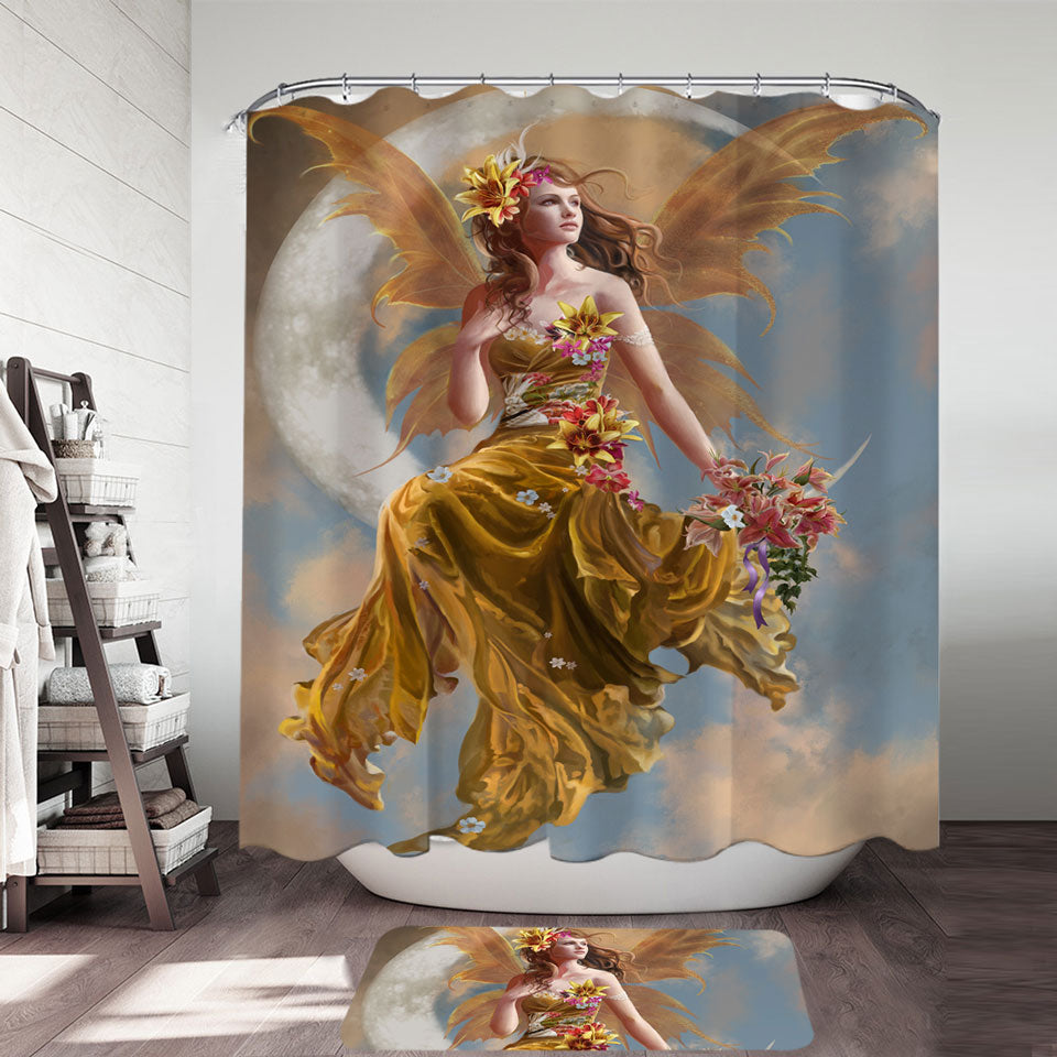 Gorgeous Shower Curtains Earth Moon and Flowers Fairy