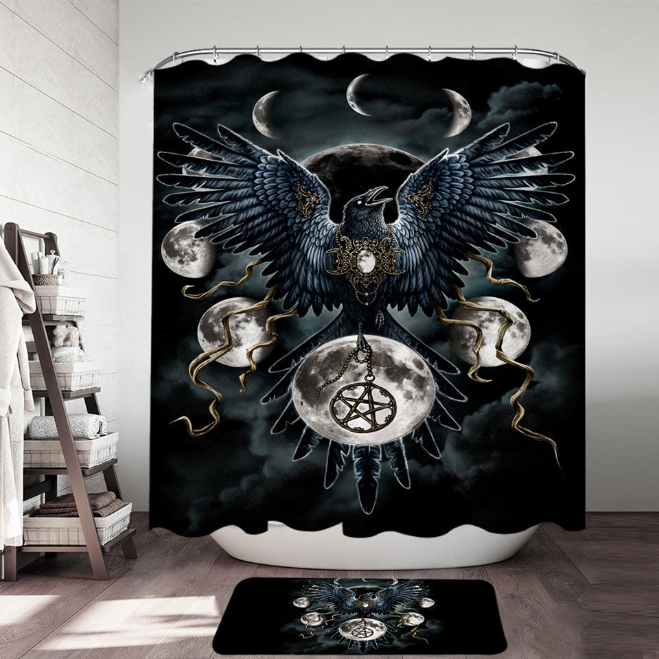 Gothic Shower Curtains with Art Sinister Wings Moon Night Crow