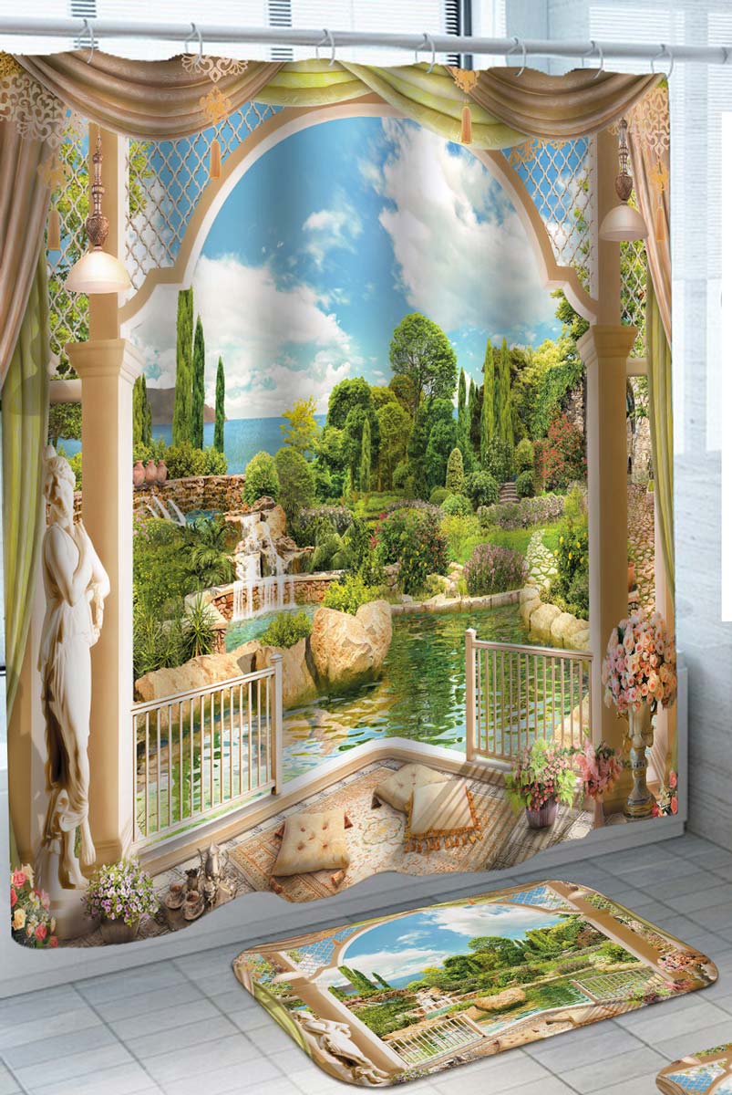Greek Shower Curtain of Beautiful Paradise Greek Mediterranean Gardens
