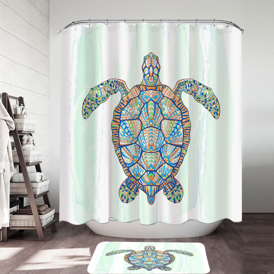 Green Blue Artistic Turtle Nautical Shower Curtains