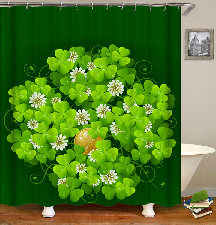 Green Clovers Shower Curtain and Clover Flowers