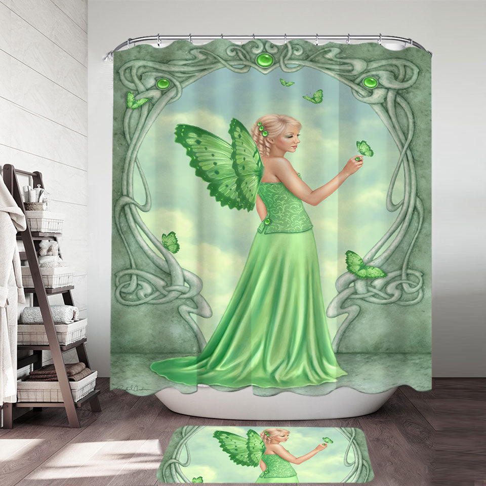 Green Kids Shower Curtains Peridot Butterfly Girl