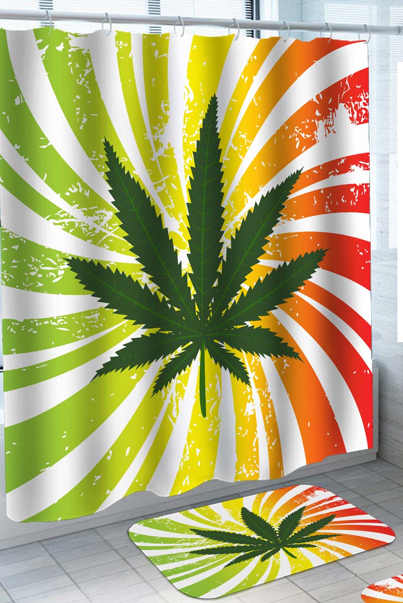 Green Yellow and Red Spiral Weed Leaf Shower Curtains