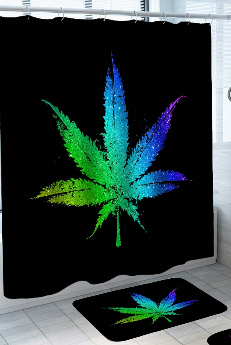Green to Blue Dried Weed Leaf Shower Curtains For Sale