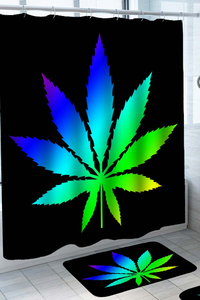 Green to Blue Weed Leaf Modern Shower Curtains