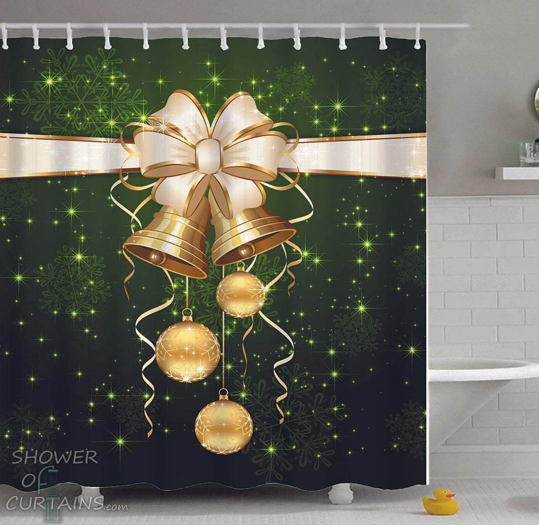Green Christmas Shower Curtains Design