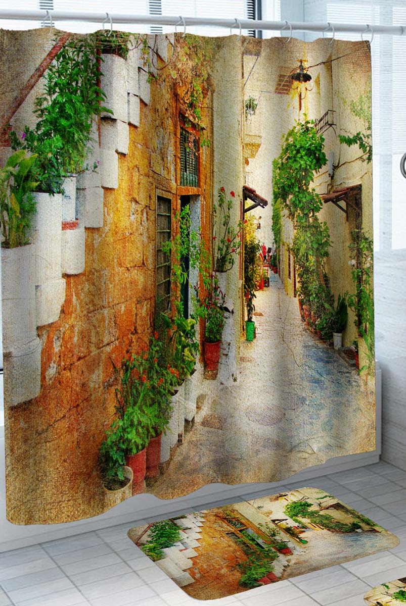 Greenery Alley in an Old Village Shower Curtain