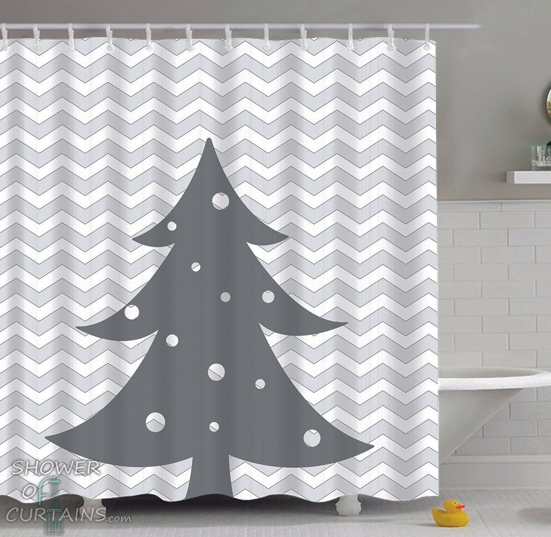 Grey And White Christmas Tree Shower Curtain