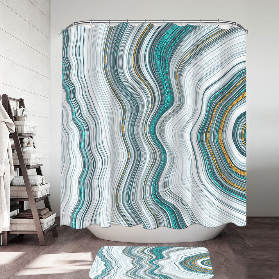 Greyish Blue and Golden Marble Shower Curtain