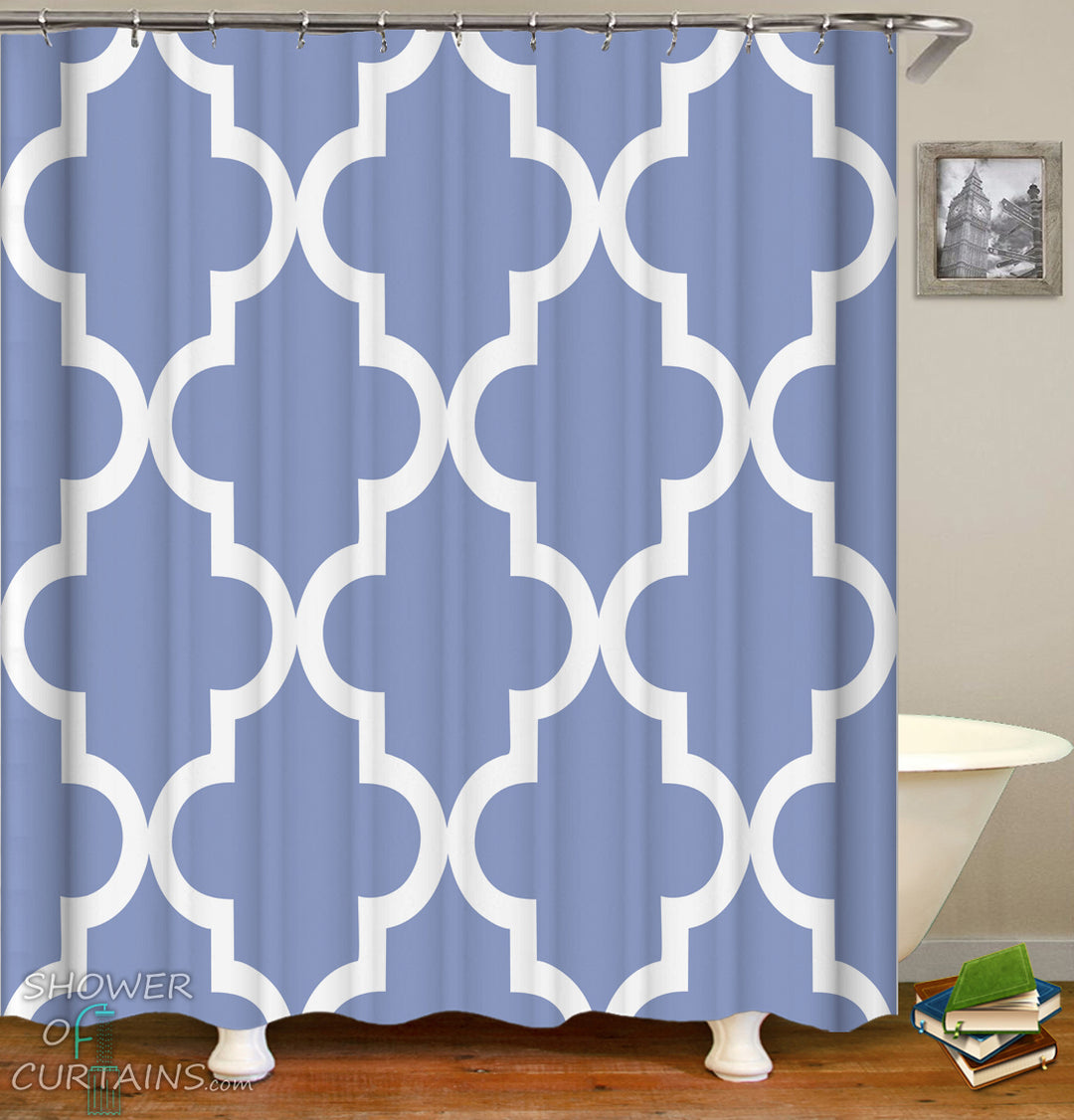 Greyish-Blue Moroccan Shower Curtain - Oriental Bathroom Decor
