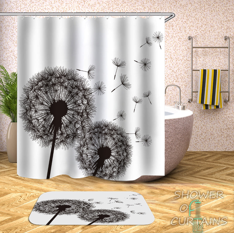 Groundsel Black And White Shower Curtain