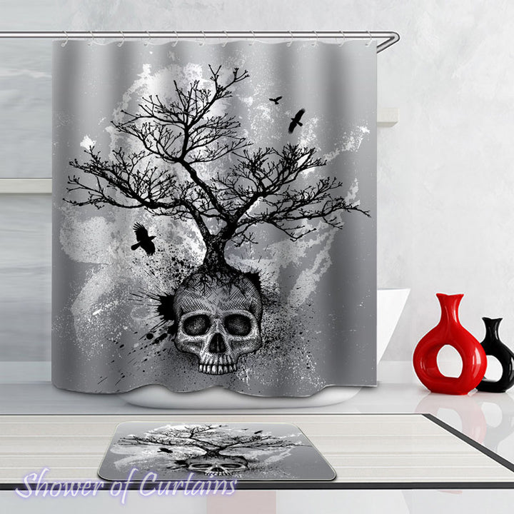 Half Skull Tree shower curtain