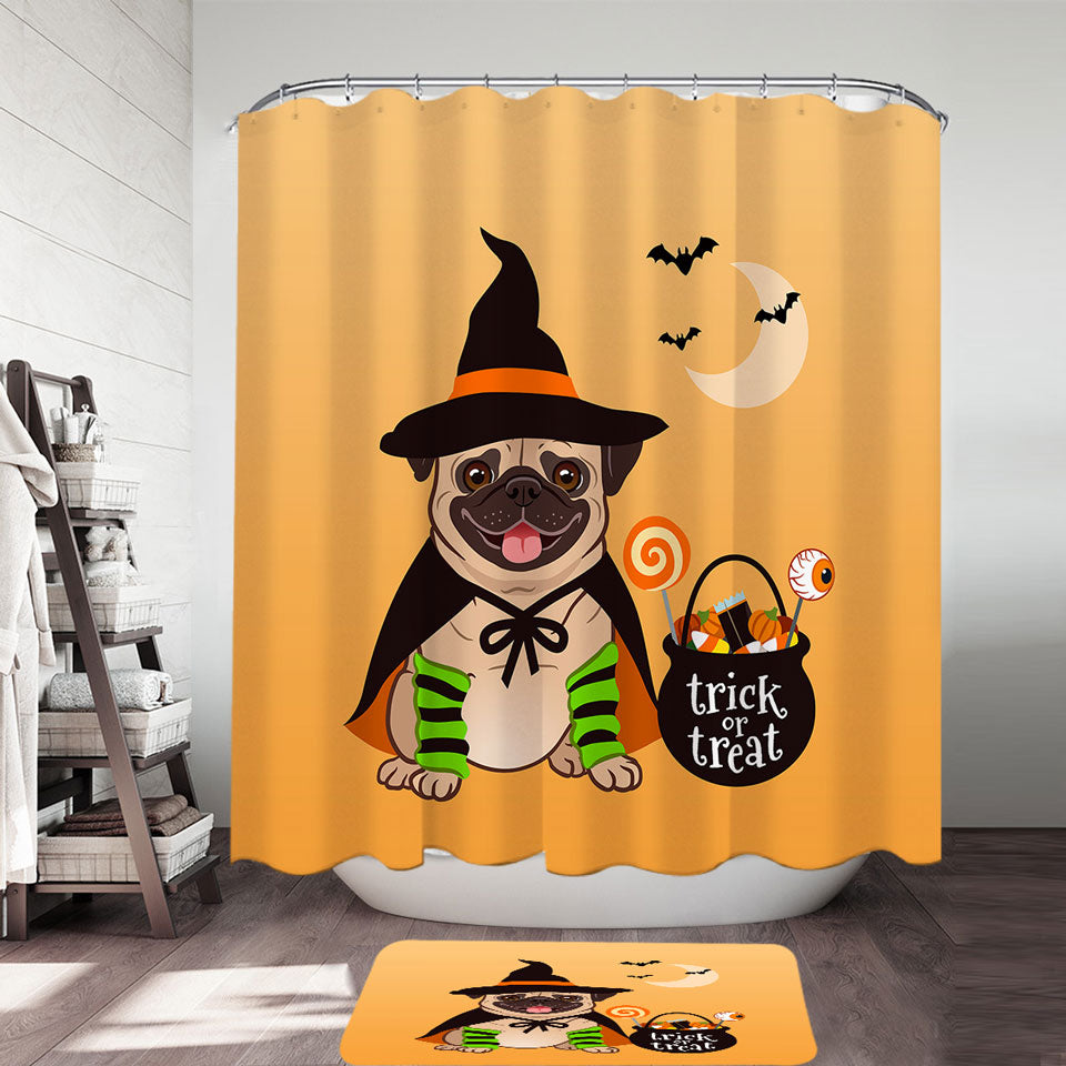 Halloween Shower Curtains with Pug