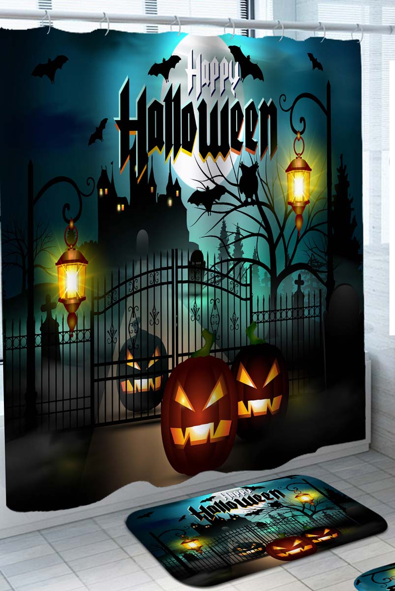 Happy Halloween Shower Curtains Scary Pumpkins Castle