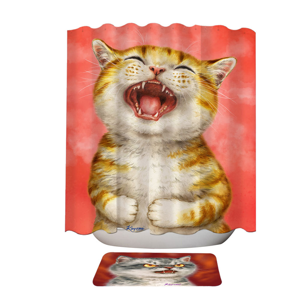Happy Shower Curtains Kitten Laughing Cute Ginger Cat