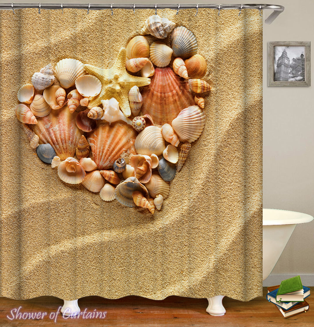 Heart Shape Seashells Shower Curtain
