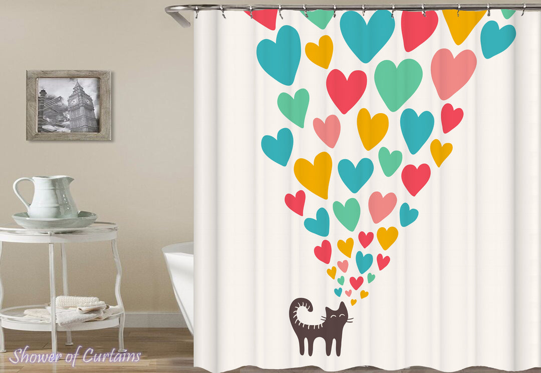 Hearts Sending Cat Shower Curtain