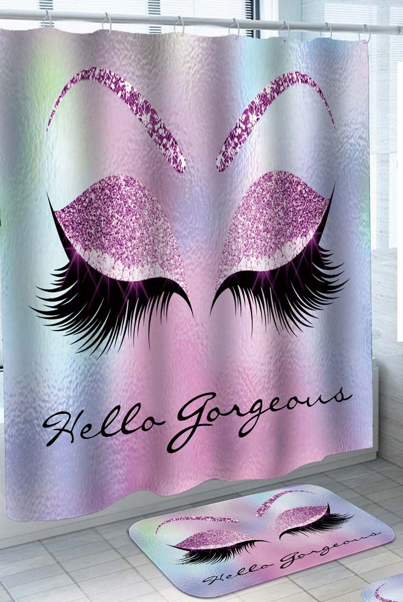 Hello Gorgeous Cool Girls Purple Eyelashes Shower Curtain
